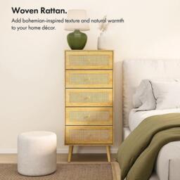VonHaus Sienna Rattan Tall Chest of Drawers - thumbnail 2