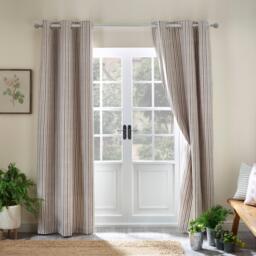 Catherine Lansfield Logan Stripe Lined Eyelet Curtains Blue - thumbnail 2