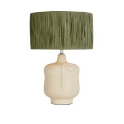 Lighting Collection Unisex Face Sage Green Raffia Cream Ceramic Table Lamp - thumbnail 4