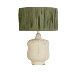 Lighting Collection Unisex Face Sage Green Raffia Cream Ceramic Table Lamp - thumbnail 3