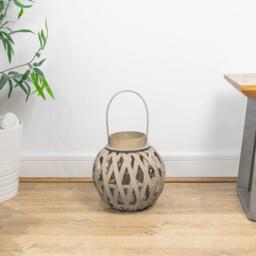 JVL Luna Natural Round Wood Lantern With Handle - - thumbnail 5
