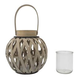 JVL Luna Natural Round Wood Lantern With Handle - - thumbnail 4