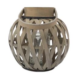 JVL Luna Natural Round Wood Lantern With Handle - - thumbnail 3