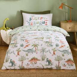 Catherine Lansfield Brushed Sleepy Saurus Dino Cotton Duvet Cover Set - thumbnail 1
