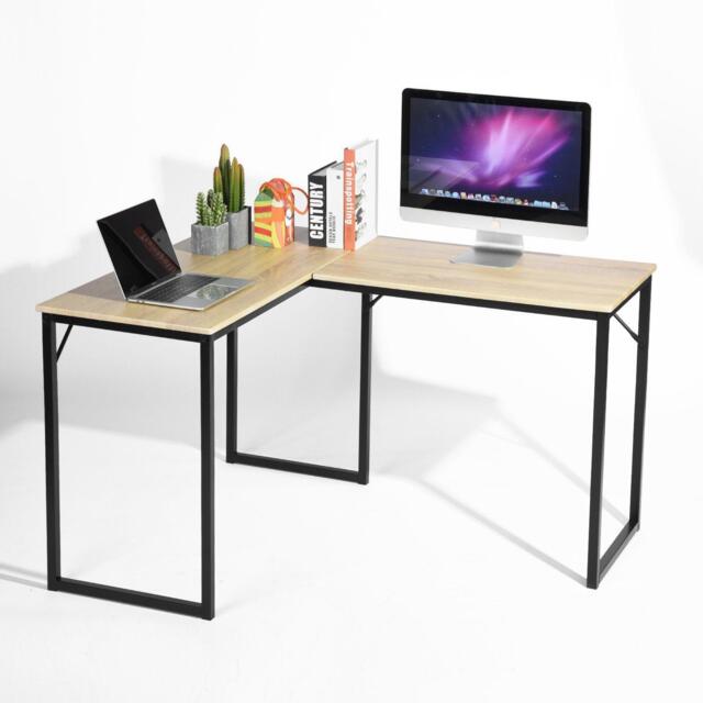 FurnitureR L-Shaped Corner Desk 129 cm Home Office Computer Table with Metal Frame