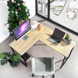 FurnitureR L-Shaped Corner Desk 129 cm Home Office Computer Table with Metal Frame - thumbnail 4