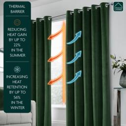Enhanced Living Hampton Green Velvet Blackout Thermal Ring Curtain - thumbnail 2