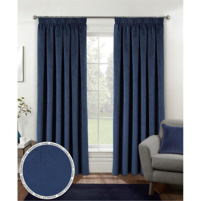 Enhanced Living Oxford Navy Velvet 100% Blackout Tape Top Curtains - image 1