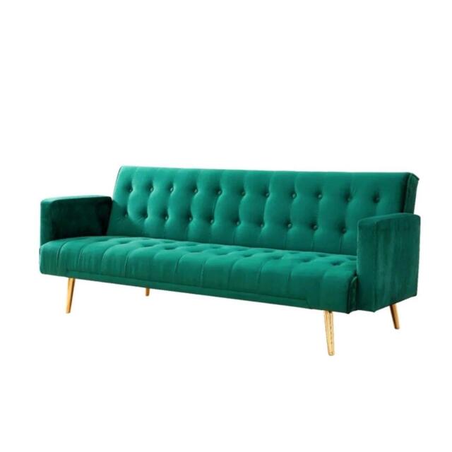 Comfy Living Plush Velvet Sofa Bed With Gold Metal Legs