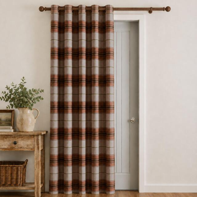 Catherine Lansfield Brushed Woven Glencoe Check Eyelet Door Panel - image 1