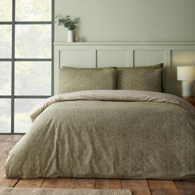 Catherine Lansfield Brushed Herringbone Cotton Duvet Cover Set - image 1