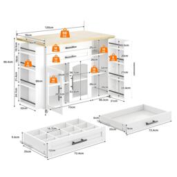 Urban Meuble Mobile Kitchen Island Trolley with Foldable Top - thumbnail 6
