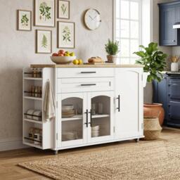 Urban Meuble Mobile Kitchen Island Trolley with Foldable Top - thumbnail 2