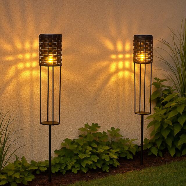 Lighting Collection RATTAN SOLAR STAKE LIGHT - SET OF 2 - image 1