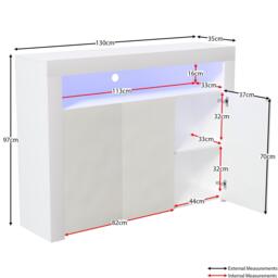 Lassic Vida Designs Nova 3 Door Multi LED Sideboard - thumbnail 2