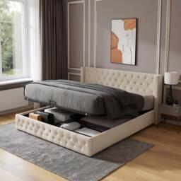 Urban Meuble Upholstered King Bed Frame with Tufted Headboard - thumbnail 1