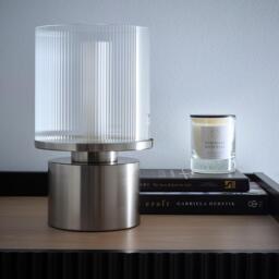 K Living Zoja Satin Gold Table Lamp with Ribbed Glass Shade
