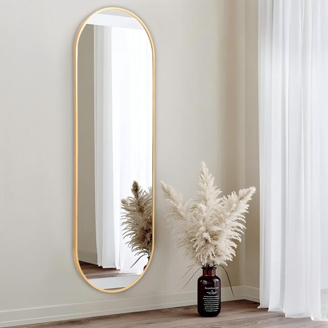 LIFE IDEAS Gold Oval Frame Self-adhesive Full Length Mirror - image 1