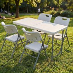 Lassic Outdoor Folding Table 4ft & 4 Folding Chairs - thumbnail 1