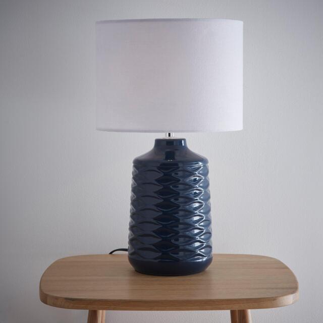 K Living Ivy Blue Ceramic Table Lamp With White Linen Shade - image 1