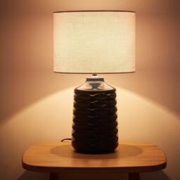 K Living Ivy Blue Ceramic Table Lamp With White Linen Shade - thumbnail 2