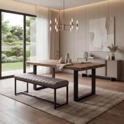 Shankar Archer Leather Effect Grey Bench