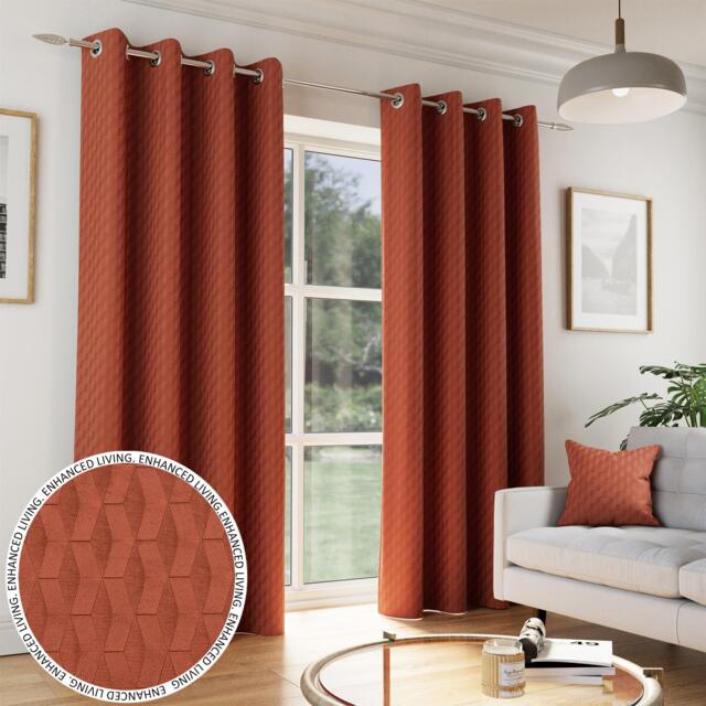 Enhanced Living Tokyo Orange Room Darkening Velvet Eyelet Curtains - image 1