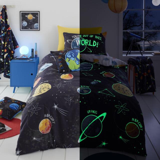 Bedlam Outer Space Kids Night Glow Duvet Cover Set Black - image 1
