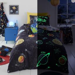 Bedlam Outer Space Kids Night Glow Duvet Cover Set Black - thumbnail 1