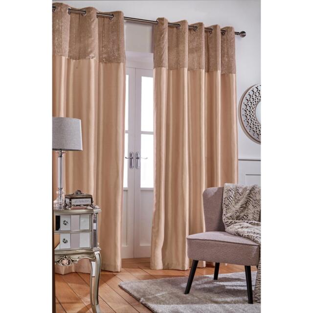 Homelife Striped Metallic Cuff with Faux Silk Eyelet Curtains - image 1