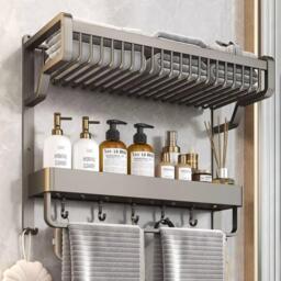 LIFE IDEAS Bathroom Wall Shelf with Towel Bar and Hooks