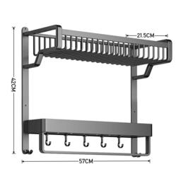 LIFE IDEAS Bathroom Wall Shelf with Towel Bar and Hooks - thumbnail 3