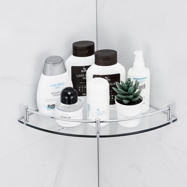 LIFE IDEAS 1 Tier Bathroom Glass Corner Shelf Wall Mounted - image 1