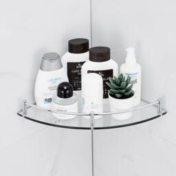 LIFE IDEAS 1 Tier Bathroom Glass Corner Shelf Wall Mounted