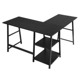 FurnitureR DROGBA Black and Wooden L-shaped Desk with 2 shelves - thumbnail 3