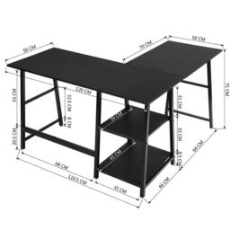 FurnitureR DROGBA Black and Wooden L-shaped Desk with 2 shelves - thumbnail 5