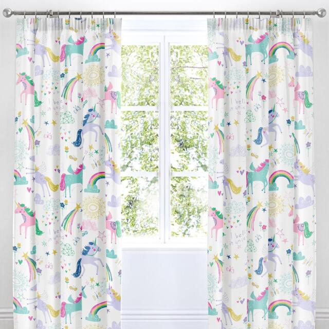 Bedlam Rainbow Unicorn Kids Bedroom Pencil Pleat Curtains - image 1