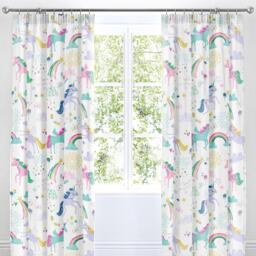 Bedlam Rainbow Unicorn Kids Bedroom Pencil Pleat Curtains - thumbnail 1