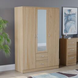 Lassic Vida Designs Riano 3 Door 2 Drawer Mirror Wardrobe - thumbnail 1
