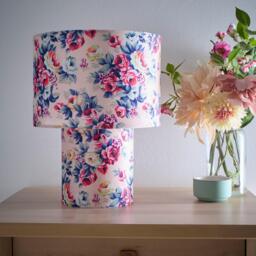 K Living Kobe Pink Rose Bud Printed Velvet Table Lamp