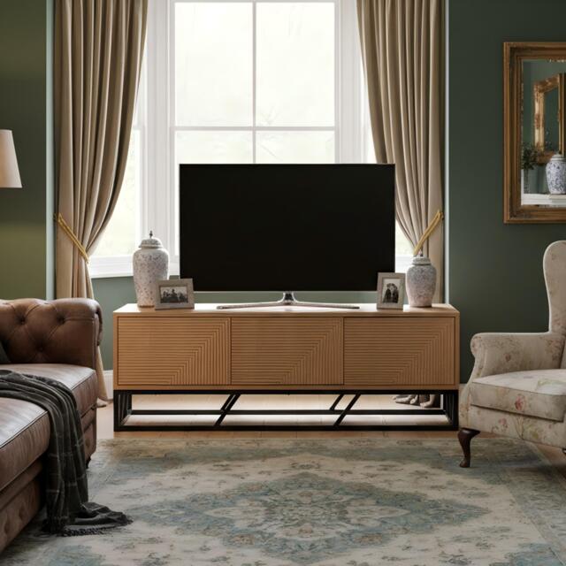 Biba Mabel Grooved Oak Colour Wooden TV Unit 3 Doors - image 1