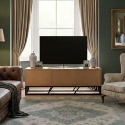 Biba Mabel Grooved Oak Colour Wooden TV Unit 3 Doors