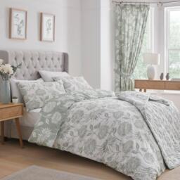 Dreams and Drapes Chrysanthemum Pencil Pleat Curtains in Blue - thumbnail 2
