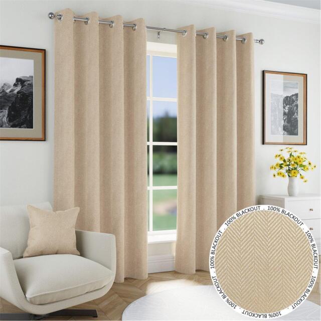 Enhanced Living Chester Natural 100% Blackout Herringbone Curtains - image 1
