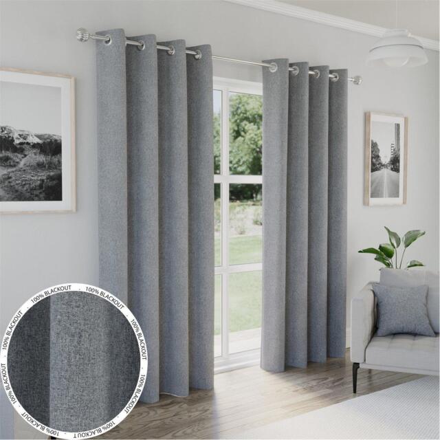 Enhanced Living Austin 100% Blackout Linen Look Eyelet Curtains - image 1