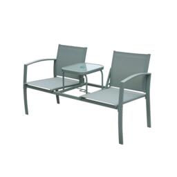 Linea Double Seat Glass Top Table Metal Frame Garden Bench - thumbnail 2