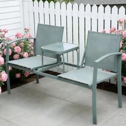 Linea Double Seat Glass Top Table Metal Frame Garden Bench - thumbnail 1