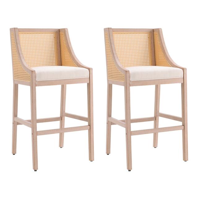 Kabinet UK 2 Pcs Natural Rattan Bar Stools with Backrest - image 1