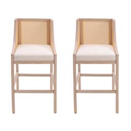 Kabinet UK 2 Pcs Natural Rattan Bar Stools with Backrest - thumbnail 2
