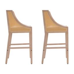 Kabinet UK 2 Pcs Natural Rattan Bar Stools with Backrest - thumbnail 3